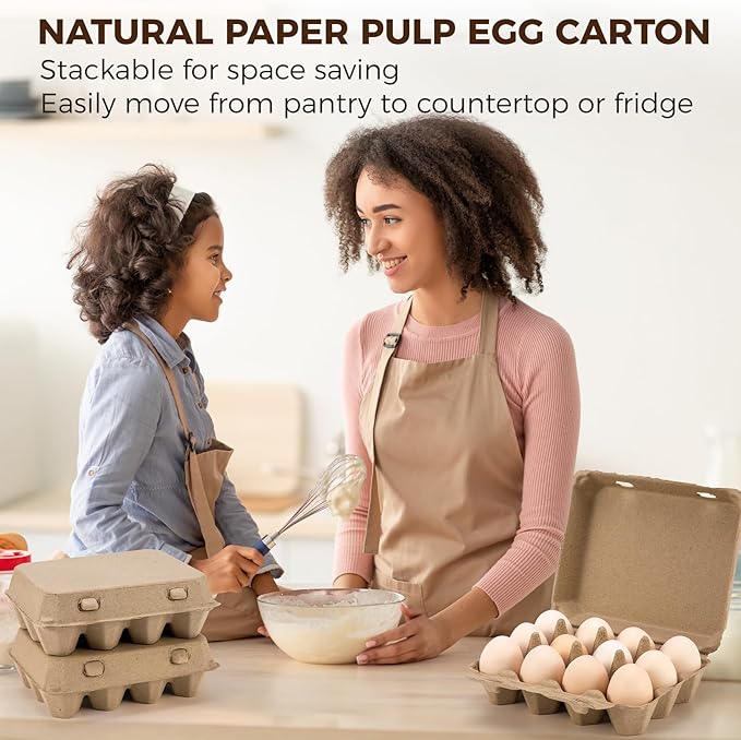 CINPIUK 50 Pack Egg Cartons, 3x4 Style Paper Pulp Egg Trays, Sturdy & Reusable Egg Holder 12 Count Dozen Chicken Egg Storage Tray for Farmers, Home Use & Transport