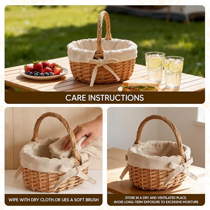 Small Wicker Basket Wicker Picnic Basket Storage Basket Bread Basket, Eggs Candy Basket for Candy Harvesting Photography Prop