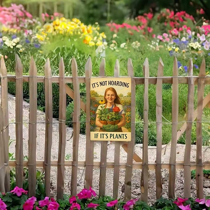 Funny Plant Signs for Women, Garden Signs Decorative Outdoor, "It's Not Hoarding If It's Plants" Metal Yard Signs, Garden Wall Art for Outside,Patio, Gifts for People Who Like Plants - 8x12 Inch