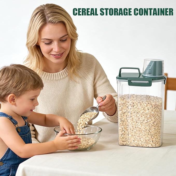 2 Pack 3 Lbs Dog Cat Food Storage Containers for Travel, Portable Pet Food Storage Container, Easy-Pouring Bird Seed Dispenser, Airtight Rice Cereal Oatmeal Flour Holder -Pine Green