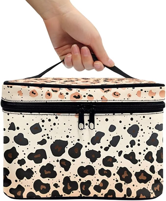Brown Cheetah Leopard Print Travel Makeup Bags for Women Portable Tote Cosmetic Case with Carry Handle Toiletry Accessories Storage Organizer Bags