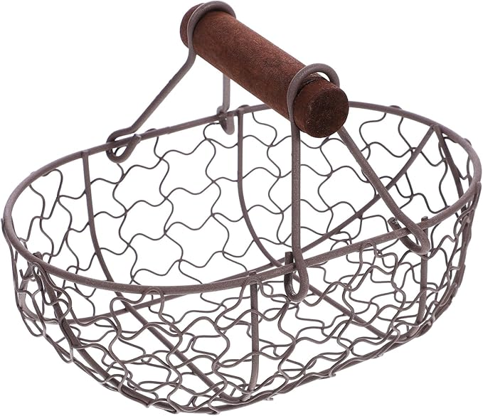 Farmhouse Wire Egg Basket for Gathering Fresh Eggs with Handle Vintage Style