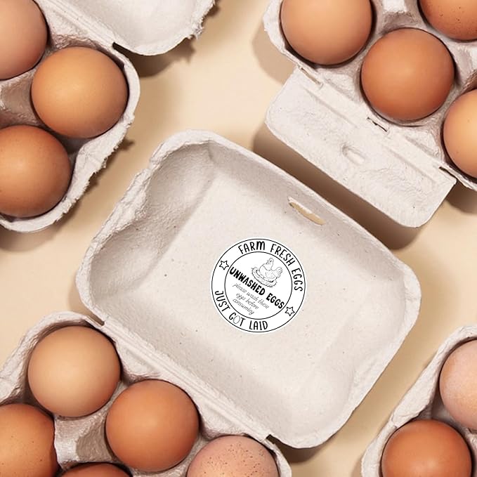 500PCS Farm Fresh Egg Carton Labels, 2 Inch Round Egg Carton Stickers, PET Self Adhesive Writable Farm Fresh Eggs Packaging Stickers for Chicken Quail Farmhouse Family(Style02)