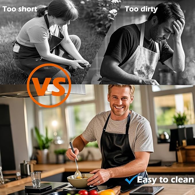 Waterproof Rubber Vinyl Apron 40 Inch Heavy Duty Adjustable Bib for Men Women Kitchen Cooking Lab Dishwashing Black