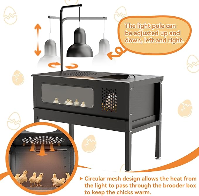 Chicken Brooder Box - Stand-Up Brooder Pen for Chick Brooder with Lamp Stand & Removable Collection Tray Accommodates Up to 15 Chicks Ideal for Chickens Ducks Quails, No Lamp