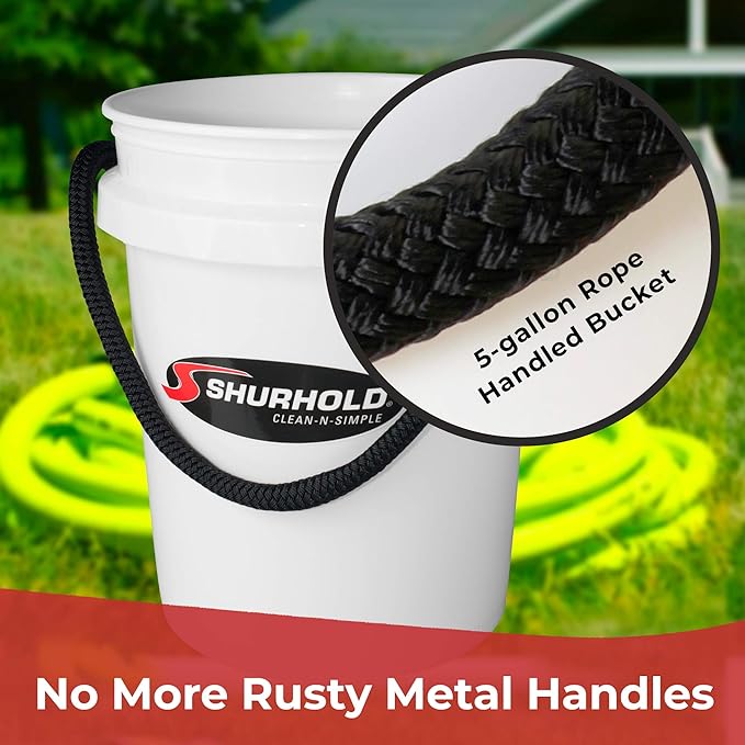 Shurhold 2451 White 5 Gallon Bucket with Black Rope Handle (Pack of 2)