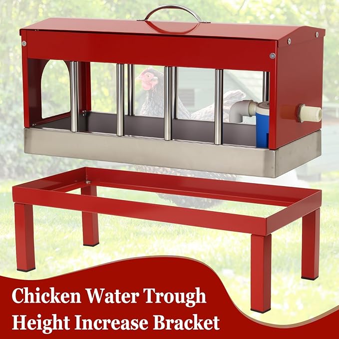 Automatic Chicken Waterer Stainless Steels Large Poultry Waterer Dispenser 11 Windows with Float Valve Kit Hose Accessorie for Duck Goose Pigeon Quail Turkeys
