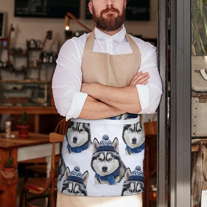 Unisex Apron for Cooking Server Waitress Half Waist Apron with 3 Pockets