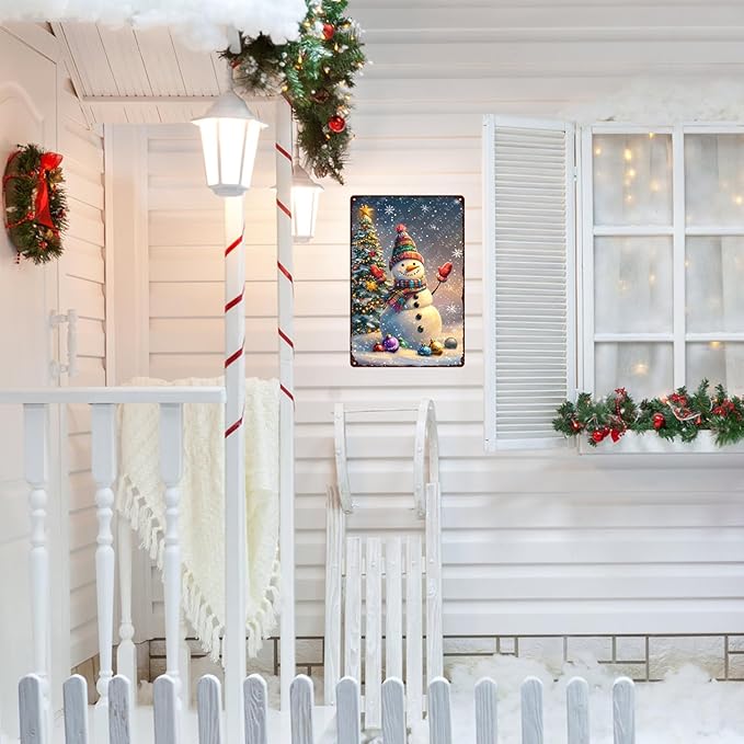 Snowman Sign Winter Metal Tin Sign Funny Aluminum Sign Wall Decor for Farmhouse Home Outside Outdoor 12×8 Inch