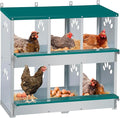 Chicken Nesting Box, 6 Compartment Metal Nesting Box, 6 Room Wall Mountable Nesting Boxes for Chicken, Green
