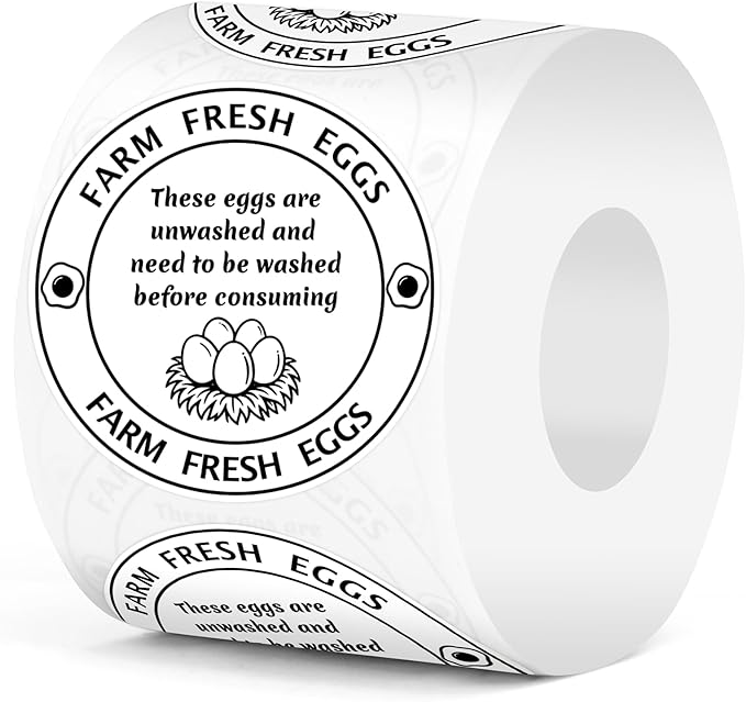 500 Pcs 2 Inch Farm Fresh Eggs Carton Labels Self-Adhesive Unwashed Stickers for Chicken, Quail, Duck Egg Handling Labels