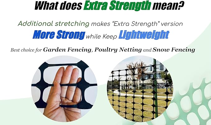 PotatoLife Plastic Mesh Fence, Extra Strength 4'x100' Roll with 50 Zip Ties, Resuable Temporary Netting for Garden Fencing, Snow Fencing, Animal Barrier, Poultry, Deer, Dog, Construction, Black