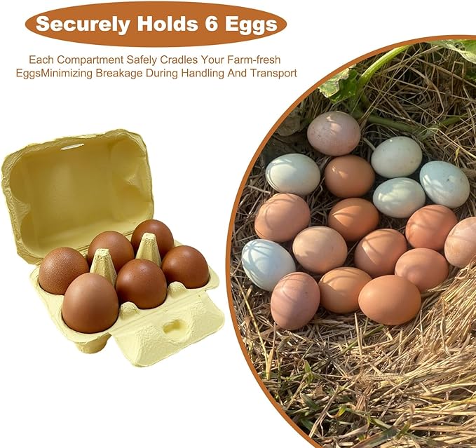 Reusable Egg Cartons, Paper Pulp Material, 50 Pack, Pink Yellow Orange Red Colors, Farm Fresh Eggs Storage Container (Yellow)