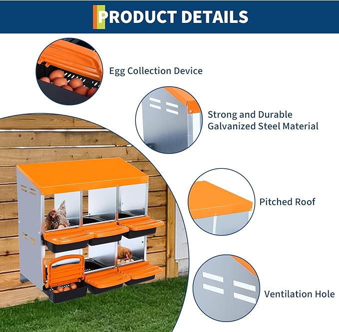 Chicken Nesting Box,6 Hole Roll Away Nesting Box for Laying Eggs,Wall Mount Chicken Nesting Boxes,Easy Egg Collection,Cleanable Pull Out Hen Roosting Boxes