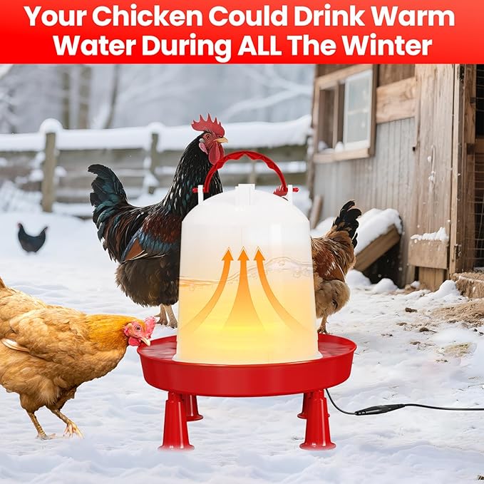 3/6 L Heated Chicken Waterer for Winter Auto-Fill Chicken Water Heater with Leg Support,35W BPA-Free Heating Poultry Waterer No Waste Heated Watering System for Chicken Coop (6L)
