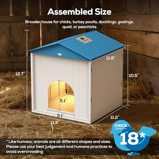 Chick Brooder Plate for Chicks Temperature Control & Display, Chicken Brooder Box for Chicks with Thermostat Fan & Light, 6.5Ft 110V Power Cord Brooder Heater 50W Chick Heat Plate 11.4"Lx11.2"W