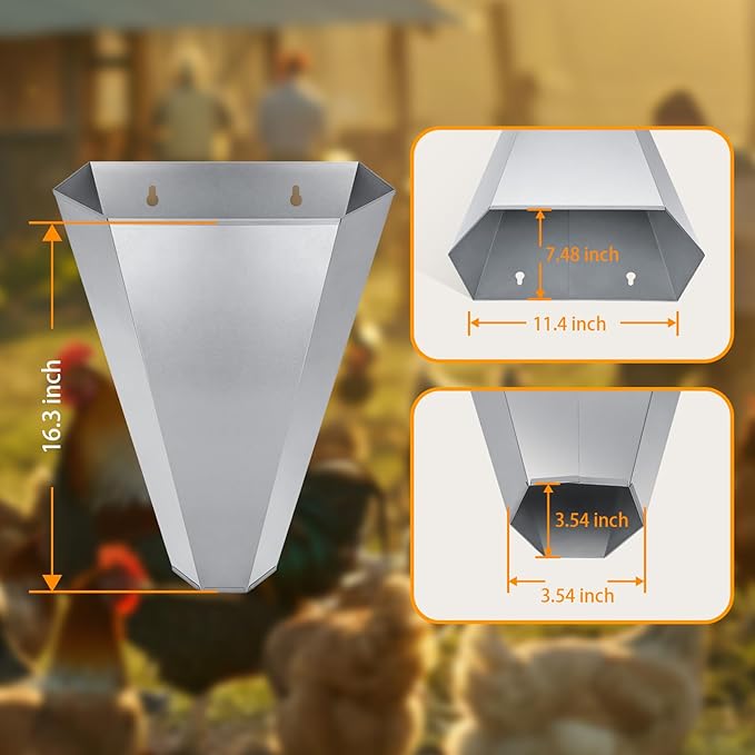 Large-Sized Galvanized Steel Chicken Restraining Cone for Poultry, Suitable for Large Layers, Broilers, Roasters, and Turkeys Up to 14 Pounds - Flat-Back Killing Cone, Easy to Clean