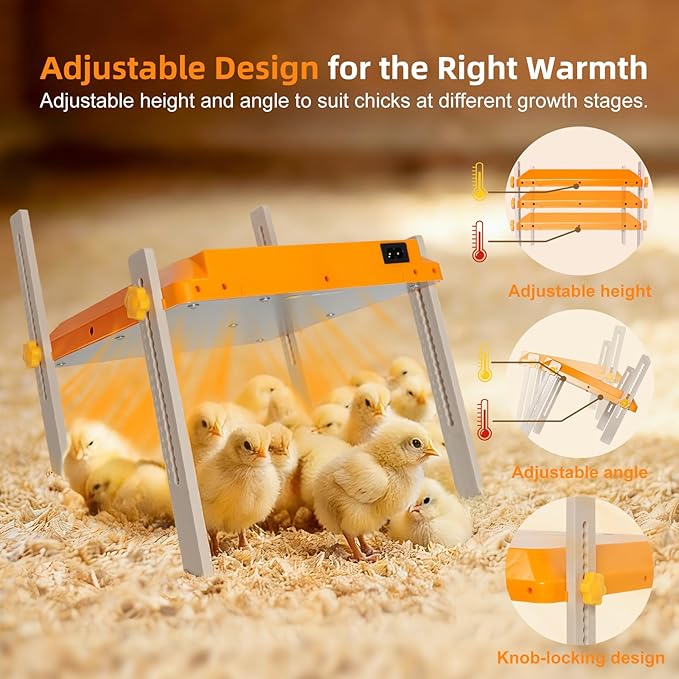 Chick Brooder Heating Plate, Briidea 80W Brooder Heater with 110–130℉ Constant Heat, Energy-Efficient, Adjustable Height & Angle, 10 PET Cleaning Film, Warmth Like Hen, 10" x 10" for 15 Small Poultry