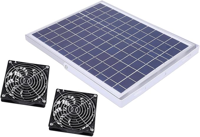 15W Solar Powered Fan Kit, with 2 IP65 Water Proof Fans, Solar Exhaust Intake Cooling Ventilation for Chicken Coop,Greenhouse,Shed,Pet House