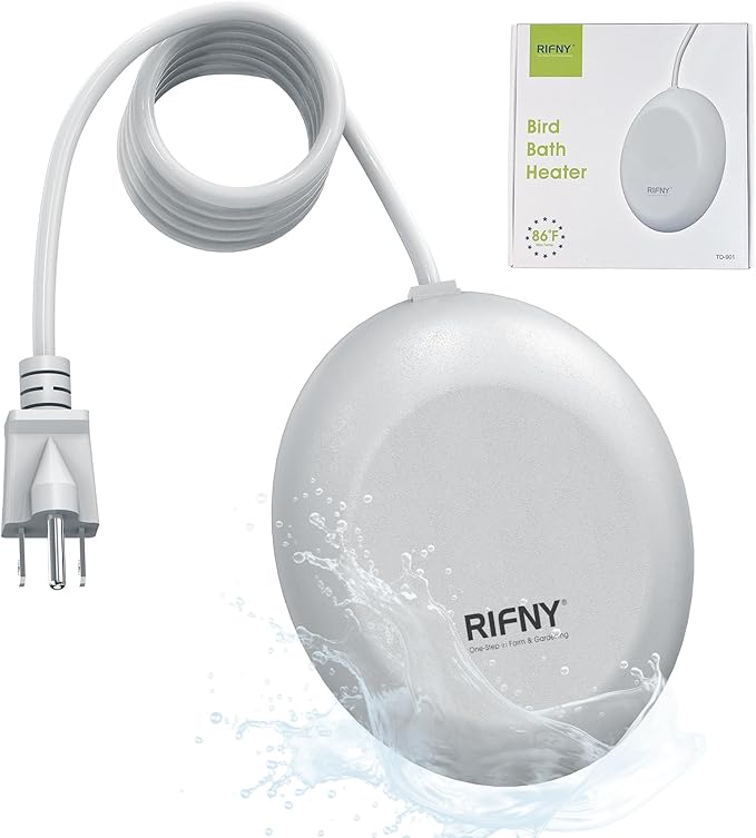 200W Bird Bath Heater for Outdoors in Winter, RIFNY Birdbath Deicer Water Heater Submersible for Bird Chicken Drinking with Thermostatically Control and Auto Shut-Off, Full-Covered Aluminum, 10FT Cord