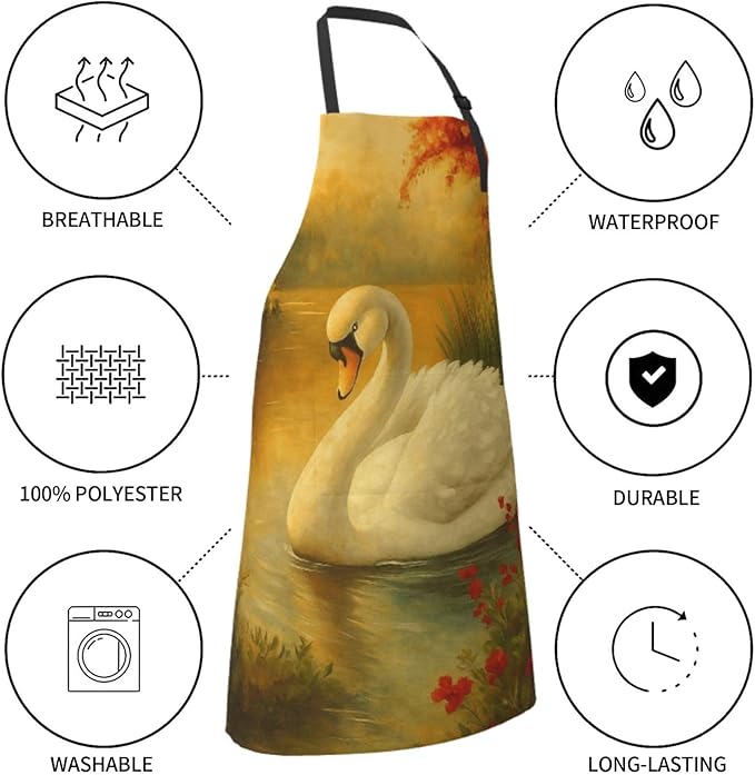 Serene Swan In Stream Adjustable Waterproof Apron Work Cooking Apron With Pockets For Men Women