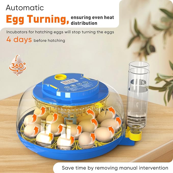 MYPIN 18 Chicken Eggs Incubator with Temperature Control, Humidity Display, Auto Egg Turning, Auto Water Filling, 2 Size Egg Trays, Chick Incubaotrs for Hatching Eggs Digital Incubator for Chicken