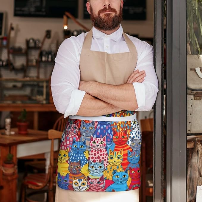 Half Apron with 3 Pockets Chef Cooking Kitchen Restaurant Aprons for Women Men