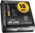 PROTARP Extra Heavy Duty 16 Mil Tarp Cover, Waterproof, UV Resistant, Rip and Tear Proof, Poly Tarpaulin with Reinforced Edges for Roof, Camping, Patio, Pool, Boat. (Black 24′ X 64′)