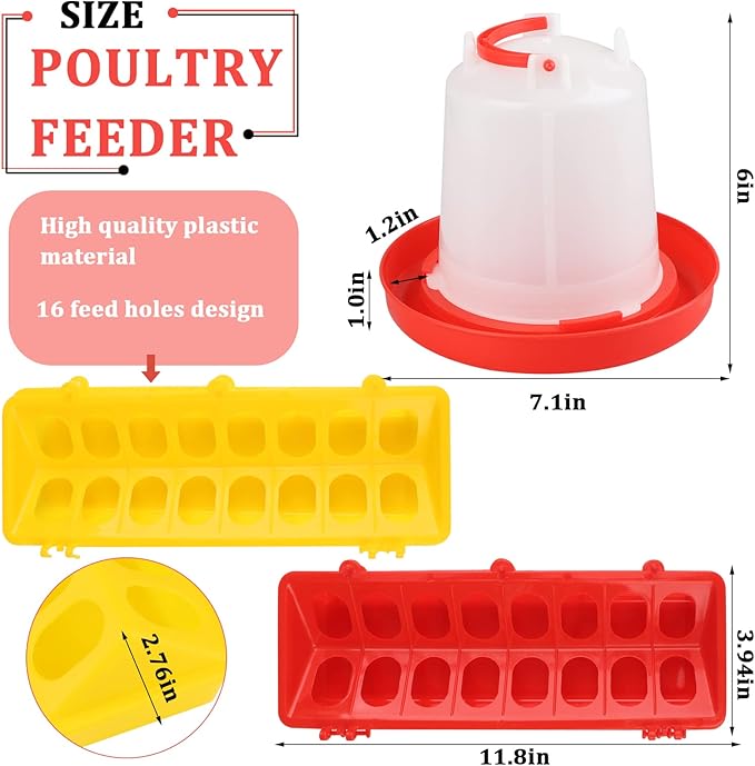 6 Pack Chicken Feeder Waterer Set, 1L Feeder Flip Top Feeding Dispenser with Anti-Spill Design for Pigeon, Chick, Duckling, Quail, Durable Plastic Feeding Supplies for Small Poultry Backyard Birds