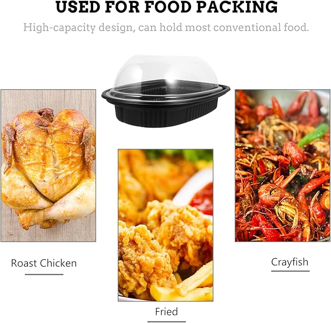 10PCS Rotisserie Chicken Roaster Container with Lids - Plastic Disposable Take out Containers Carrier with Clear Dome Lid