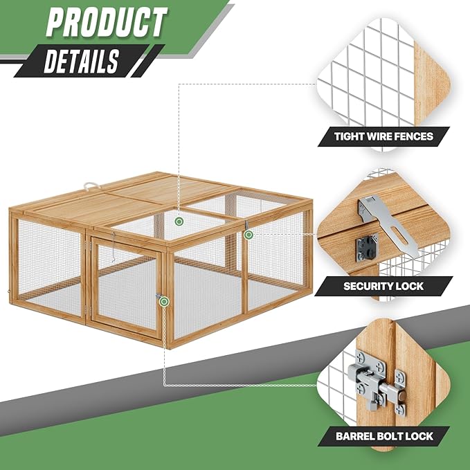 Portable Folding Chicken Coop Rabbit Hutch, Small Animal Playpen with Top & Side Doors for Chickens, Rabbits, and Poultry, 45.5 x 42.5 x 20 inch Natural