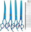 7.5'' Dog Scissors Set for Grooming 440C Stainless Steel Green Professional Pet Trimming Scissors Sharp Blades Cutting for Dogs and Cats Shears