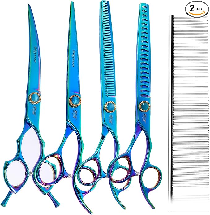 7.5'' Dog Scissors Set for Grooming 440C Stainless Steel Green Professional Pet Trimming Scissors Sharp Blades Cutting for Dogs and Cats Shears