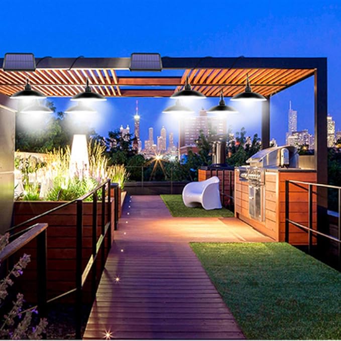 Solar Pendant Lights Upgraded Bulb Lights IP65 Waterproof Dusk to Dawn Auto Lamp with Remote Controller for Outdoor Shed Barn Chicken Coop Bullpen Pig Pen Stables Tents etc(Single Lamp)
