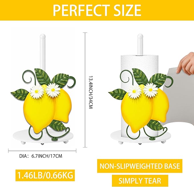 Lemon Paper Towel Holder, Spring Summer Lemon Decor for Countertop Cute Farmhouse Home Table, Housewarming Birthday Gifts Yellow