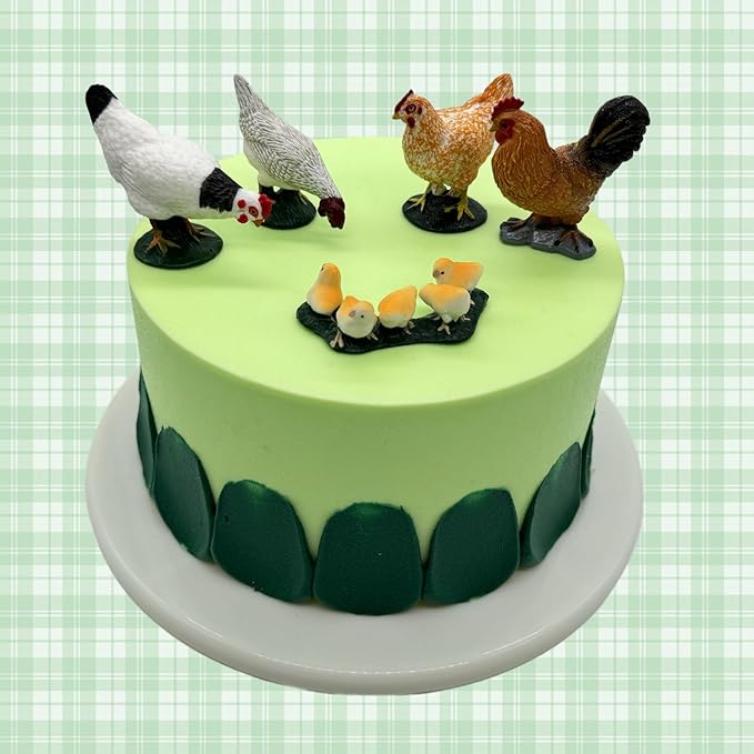 Farm Animals Figures, 5 Piece Simulated Farm Chicken Animal Statue Realistic Chicken Farm Animals Figures Cake Topper, Chicken Model Easter Egg Christmas Birthday Gift