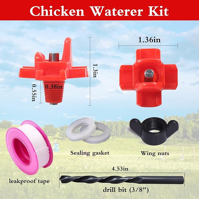 40 Pcs Horizontal Chicken Waterer Nipples with Drill Bits, Leakproof Poultry Watering System for Chicken Coop, Durable ABS Plastic & Stainless Steel, Water Saving Design for Outdoor Use