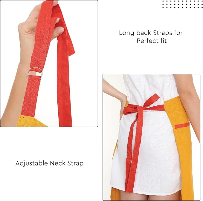 Encasa XO Adjustable Kitchen Cotton Apron With Pockets & Towel Holder Of Size 27x33 in (Mango) for Men & Women Chefs For Cooking & Baking in Home, Restaurants & Barbeque