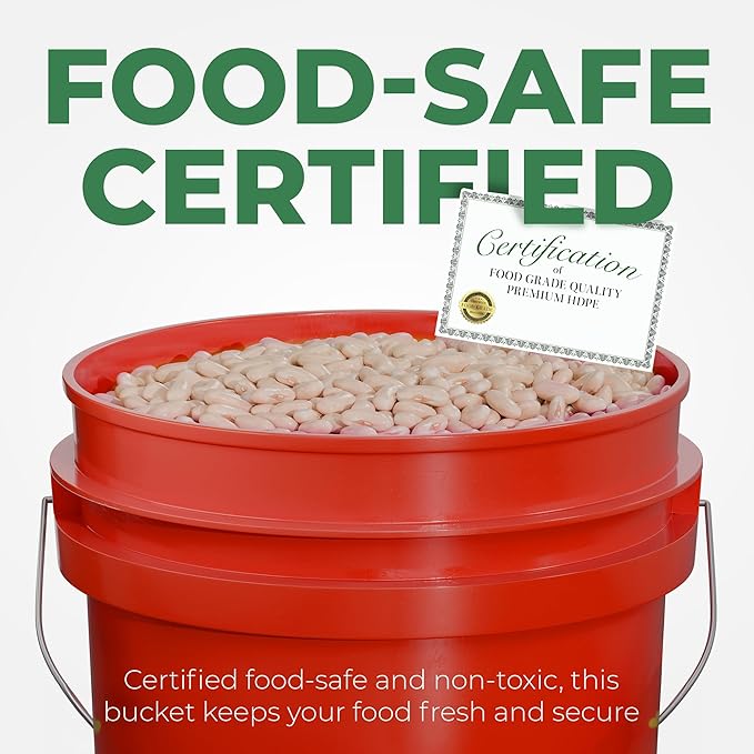 5-Gallon Red Bucket Pail Container with Lid | Metal Handles with Plastic Grip for Easy Carrying | Multi-Use | Easy Stack and Store | Heavy-Duty Extra Durable | Food Grade | BPA Free - 1 Pack