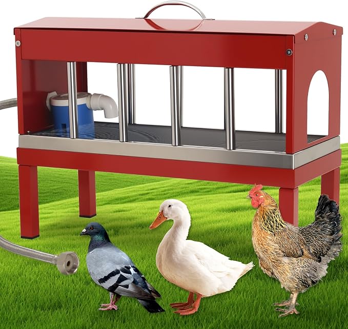 Automatic Chicken Waterer Stainless Steels Large Poultry Waterer Dispenser 11 Windows with Float Valve Kit Hose Accessorie for Duck Goose Pigeon Quail Turkeys
