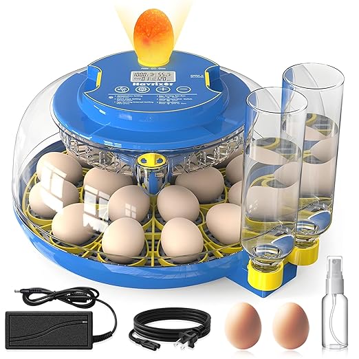 18 Egg Incubator for Hatching Eggs with Fully Automatic Egg Turning, Humidity Control by Bottles, Incubators for Chicken, Ducks, Quail, and Other Poultry Eggs, 360° View with Clear Window