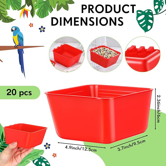 Maxdot 20 Pcs Chicken Water Feeder Cups 16 oz Pigeon Bird Feeder Cups Hanging Cage Chicken Water Cup for Pet Parrot Rooster Parakeet Bunny Gamefowl Poultry Wire Hutch(Red)