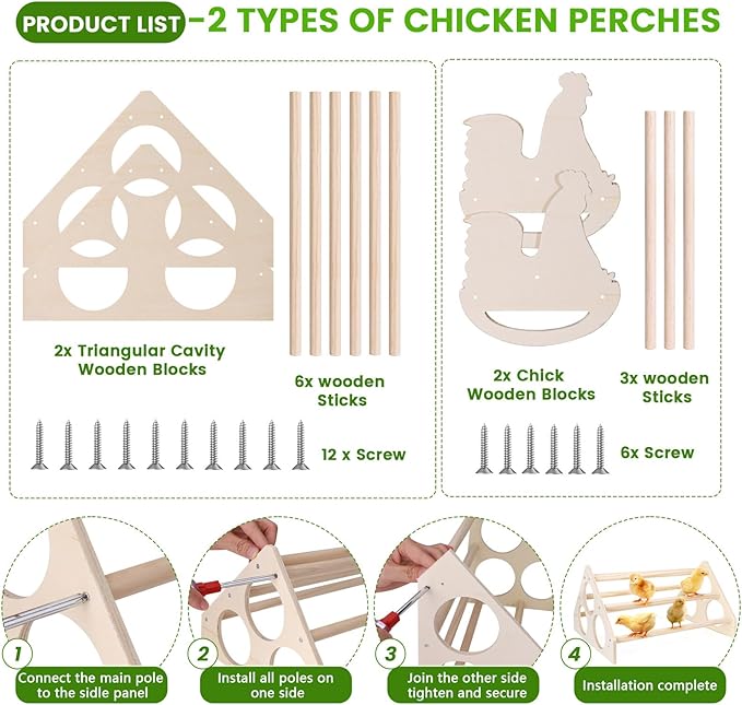 2Set Wooden Chick Perch, Chicken Rocking Roosting Bar, Chicken Perches Roosting Bar for Chicks, Birds, Parrots