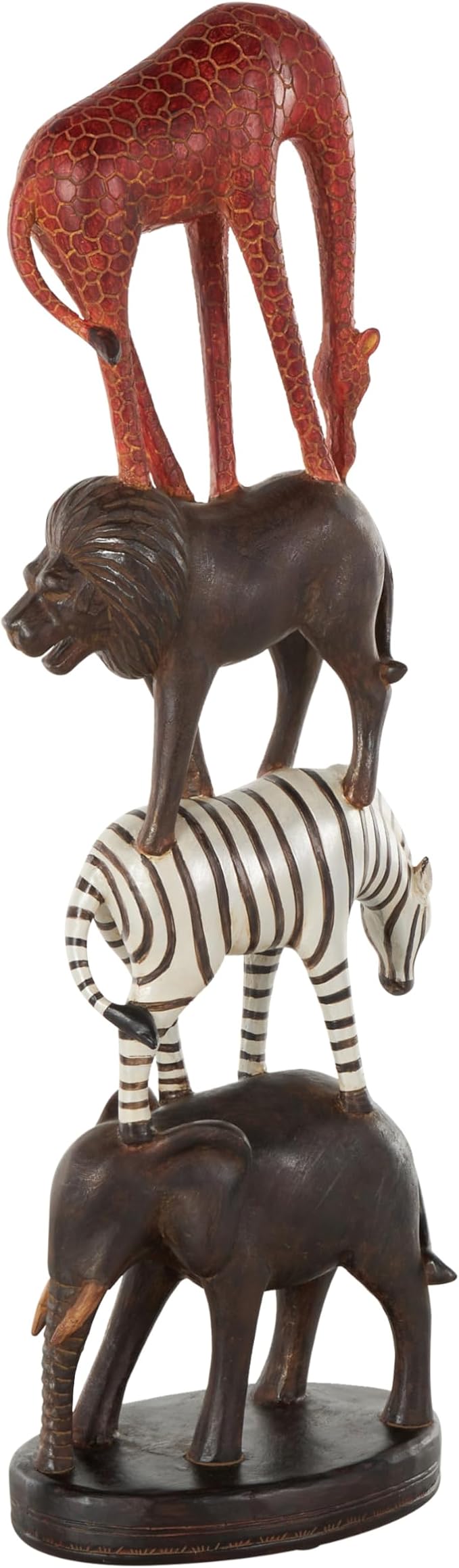 Deco 79 Polystone Safari Animals Decorative Sculpture Stacked Home Decor Statue with Round Base, Accent Figurine 6" x 4" x 21", Black