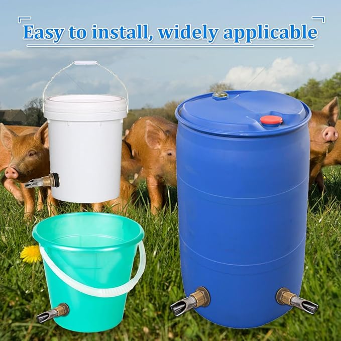 5 Pcs Pig Nipple Drinkers Kit Auto Pig Watering System Stainless Steel with 5 Pcs Brass Water Tank Connector 1Pcs Hole Opener for Pig Goats Swine Piglets Drinking (5pcs, Stainless Steel&Brass)