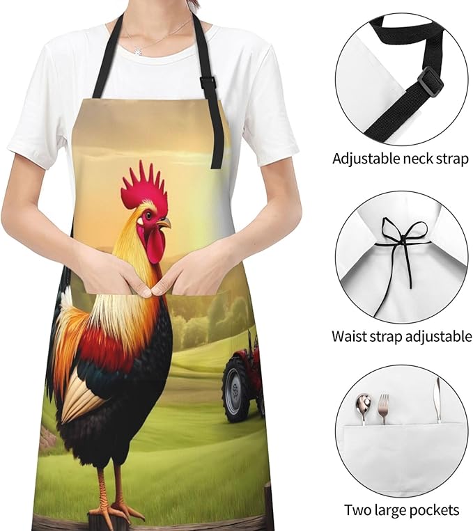 Country Farm Morning Rooste For Waterproof Adjustable Adult Apron With Pockets For Men And Women Cooking, Painting