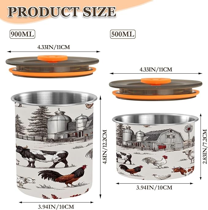Rustic Farmhouse Animals Coffee Canister 17oz Stainless Steel Airtight Food Storage Container with Lid for Beans/Cereal Preserval