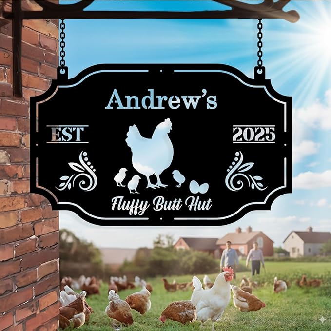 Custom Chicken Coop Metal Sign, Personalized Chicken Coop Sign for Outside, Custom Metal Hen House Farm Signs, Chickens Hen House Farmhouse Wall Art Decor