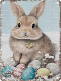 Easter Bunny Rabbit Metal Tin Sign Painting Rabbit Vintage Sign for Home Kitchen Cafe Rustic Easter Decorations Gifts 12X16Inch