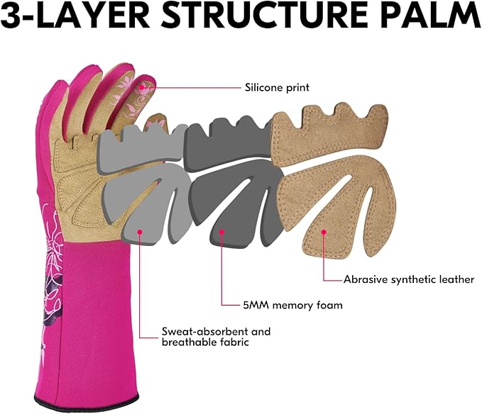 Vgo... 1-Pair Ladies' Synthetic Leather Gardening Gloves, Long Sleeves Gauntlet, Breathable & Grip Work Gloves, High Dexterity, Washable (Size L, Red, SL7445)